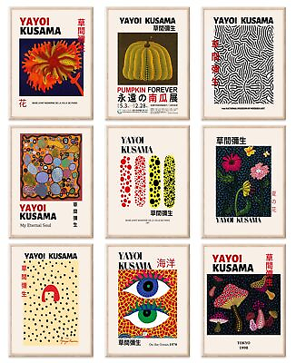 #ad Yayoi Kusama Posters Set of 9 Vintage Yayoi Kusama Wall Art Prints 草間弥生...
