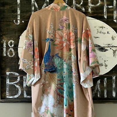 #ad XL Bohemian Floral Kimono Maxi Duster Top Jacket Vtg 70s Ins Womens X LARGE NWT