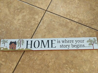 #ad Wood Message Block quot;HOME IS WHERE YOUR STORY BEGINSquot; 15.75 inches wide 2quot;H