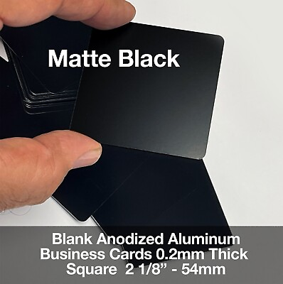 #ad 100pcs Blank Business Cards Anodized Aluminum 54x54mm Black Matte 0.2mm