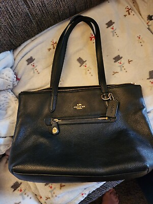 #ad Coach Taylor Tote Shoulder Bag black Pebble Leather gently carried.