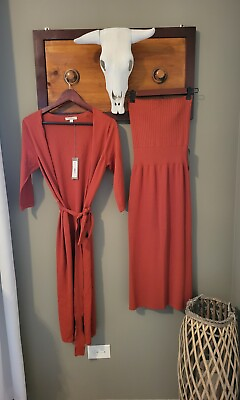 #ad NYamp; CO New Eva Mendes All In 1 Dress amp; Skirt With Cardigan Burnt Orange