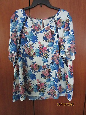 #ad 9 Cooper Floral Tunic Top Sz 3X 100% Polyester Bust 51 Length 28.5 in