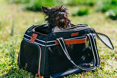 #ad Small Pet Travel Carrier Black and Tan 17quot; x 10.5quot; x 11quot;