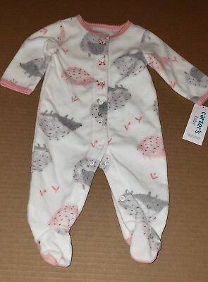 #ad Carters Baby Girl Pink White Hedgehog Fleece Sleeper Infant Size 3 Months New