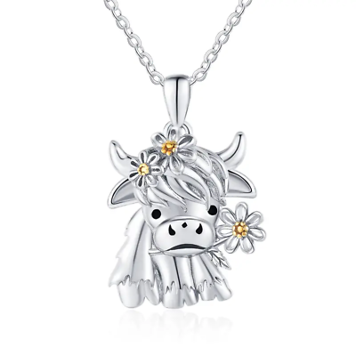 #ad Pendant Necklace New Cartoon Cow With Flower