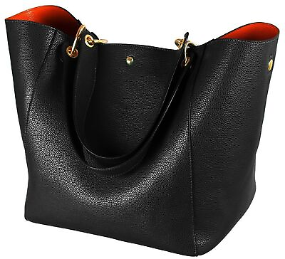 #ad Bucket Work Tote Bags for Women Tote Bag Leather Purse Black and Red Interior