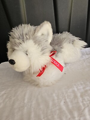 #ad Aurora Gray White Wolf 12quot; Plush Stuffed Animal GREAT WOLF LODGE RIBBON HUSKY
