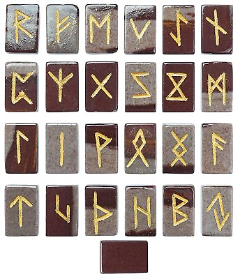 #ad Narmada Rune Stones With Elder Futhark Engraved Runic Alphabet Lettering 25 Pcs