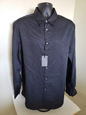 #ad $245 John Varvatos Mens Pinstripe Black Dress Shirt NWT Size XL