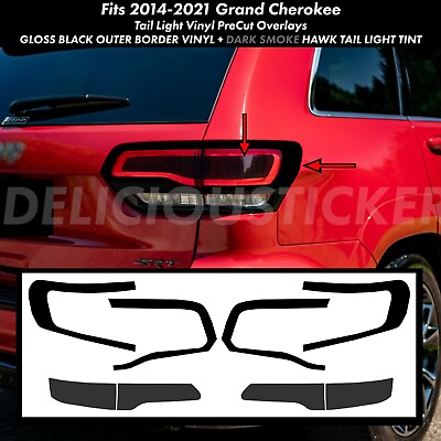 #ad For Grand Cherokee 2014 21 Tail Light Black Smoke Tint Rear PreCut Overlay Vinyl