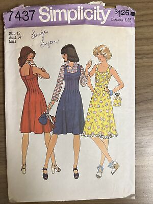 #ad Simplicity 70s Pattern 7437 Dress Bag Pinafore Sweetheart Vintage Size 12