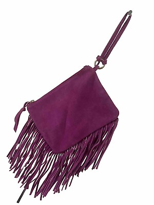 #ad The Limited Suede Fringe Wristlet Clutch Bag Fuchsia Purple Pink Vintage