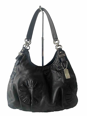 #ad Coach Madison OP Art Maggie Black Leather Hobo Shoulder Bag Purse 16504