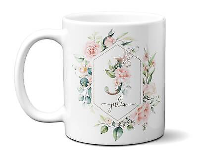 #ad Initial Letter amp;amp; Name Mug With Pink Roses Personalized Monogram Coffee Cup W