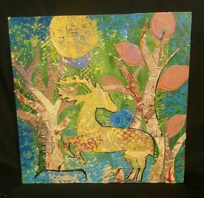 #ad Mixed Media Deer Painting Mary G Phillips On Wood Panel 8x8