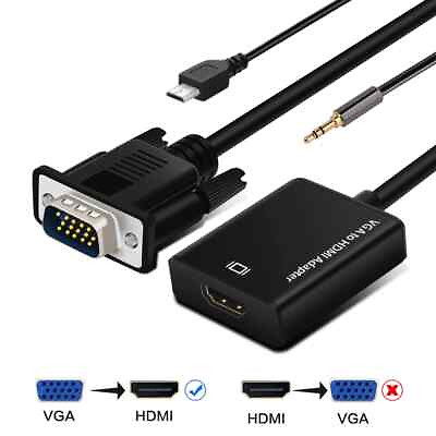 VGA To HDMI Converter 1080P HD Adapter With Audio Cable For HDTV PC Laptop TV US $6.48