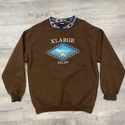 #ad X LARGE Crewneck Unisex Sweatshirt Medium Street style Plain logo Brown Aztec