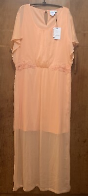 #ad Junarose Peach Sheer Formal Sheath Dress Size 20 W Lace Accents Feminine NWT
