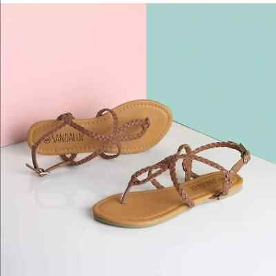 #ad SANDALUP Womens Thong Flat Sandals T Strap Summer Shoe Flip Flop Brown Size 10.5