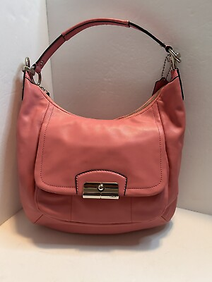 #ad Coach Kristin Coral Pink Leather Hobo Bag F22309 Medium Bag EUC