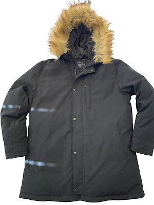 #ad Bass Parka Coat Mens L Down Puffer Goose Jacket Fur Lined Heavy Winter