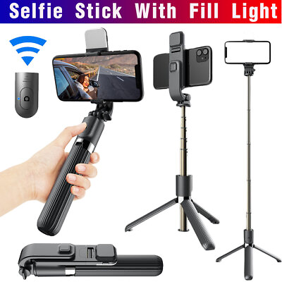 #ad Adjustable Selfie Stick Tripod Holder with Fill Light For iPhone 14 Pro Max Plus