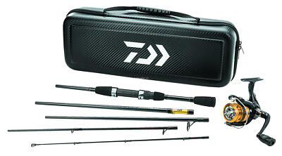 #ad Daiwa CC20F635ML Carbon Case Travel 5pc Rod Pre Mounted Spinning Combo Black