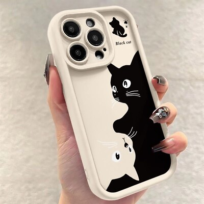 #ad Cute Black Cat Pattern Phone Case For iPhone 15 14 11 12 13 Pro Max XR 7 8 Cover