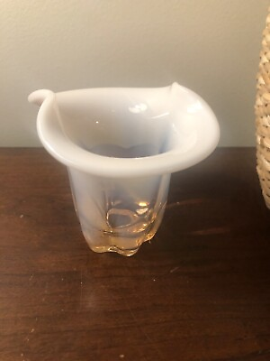 #ad Vintage Duncan Miller Rose Opalescent Ruffed Glass Mini Pink Vase Bowl 3.5quot;