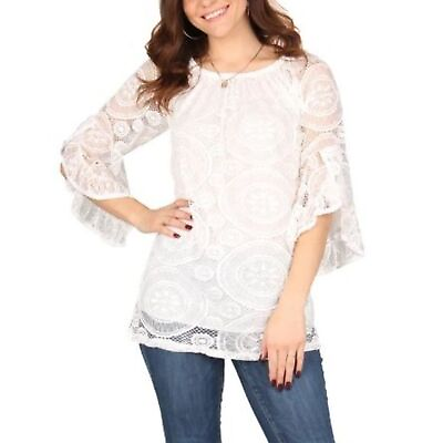 #ad Lildy Blouse White with Lace Size S M
