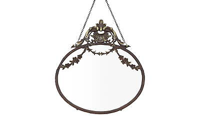 #ad 10.5quot; x 13.5quot; Antique Style Hanging Oval Mirror with Pewter Frame Bronze