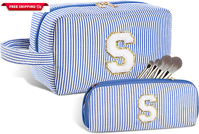 #ad Personalized Gifts 2Pcs Initial Makeup Bag A Z Large Travel Toiletry Bag Preppy