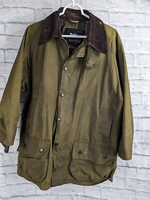 #ad Barbour Beaufort Jacket Men#x27;s Olive Waxed Wax Coat Large