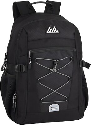 #ad Reflective Dual Compartment Laptop Travel Backpack with Compression Black