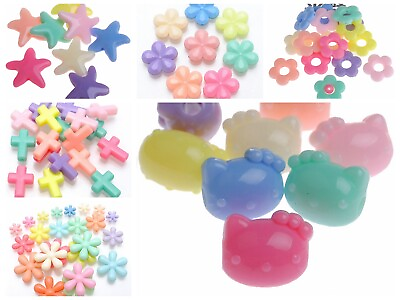 50 Mixed Pastel Color Acrylic Various Shape Beads Flower Star Cross Kids Craft $3.32