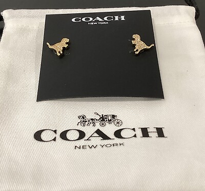 #ad Coach Rexy Gold Tone Pave Crystal Stud Earrings Plated Brass .5quot; x .5quot; CE978 New