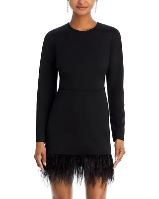#ad Aqua BLACK Women#x27;s Faux Feather Trim Mini Dress US Large