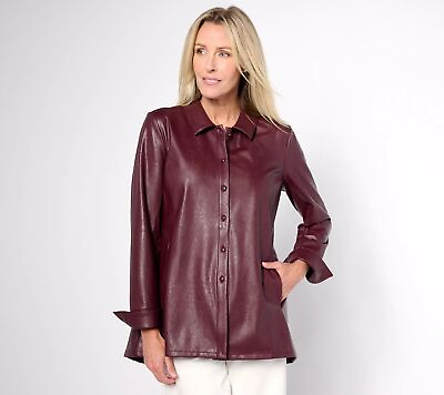 #ad Dennis Basso Faux Leather Button Front Jacket Deep Wine 1X New
