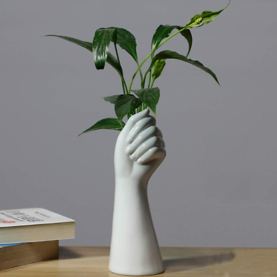 #ad White Ceramic Vases Hand Bud Flower Vase for Decor Hhydroponic Floral Arrangemen
