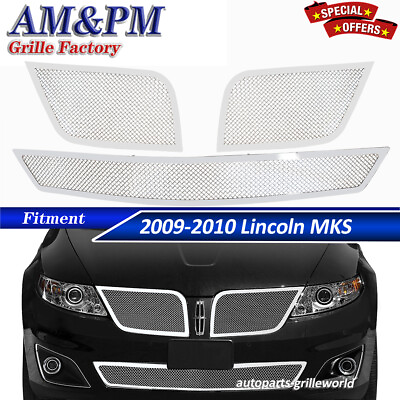 #ad Fits 2009 2010 Lincoln MKS Mesh Grille Stainless Front Upper Lower Chrome Grill
