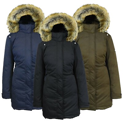 #ad Womens Heavyweight Long Parka Jacket W Fur Hood Coat Warm Winter Full Zip NEW