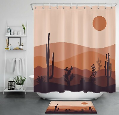 #ad Mid Century Shower Curtain Minimalist Mountains Cactus Bathroom Accessories Set