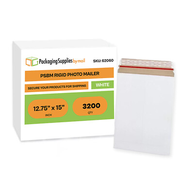#ad 3200 12.75x15 White Rigid Photo Document Mailers Cardboard Envelopes 28 pt.