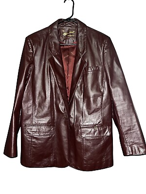 #ad Vintage 70s Etienne Aigner Leather Jacket Blazer Women#x27;s Oxblood Burgundy Sz 16