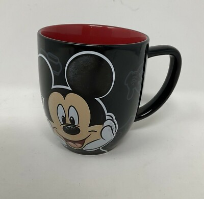 #ad Disney Mickey Mouse Black and Red Ceramic Coffee Mug Cup Two Sided