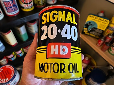 #ad VINTAGE FULL NOS 1950#x27;s SIGNAL 20 40 1 QUART MOTOR OIL CAN NICE FOR ITS AGE