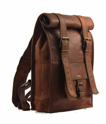 #ad New Vintage Laptop Unisex Satchel Goat Leather Backpack Bag Rucksack