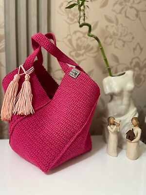 #ad Crochet tote bag beach bag square crochet bag aesthetic tote bag boho bag