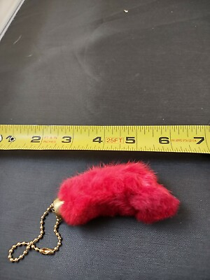 #ad Vintage Red SOFT Rabbits Foot Keychain Key Ring Chain Fob Hangtag *122 I